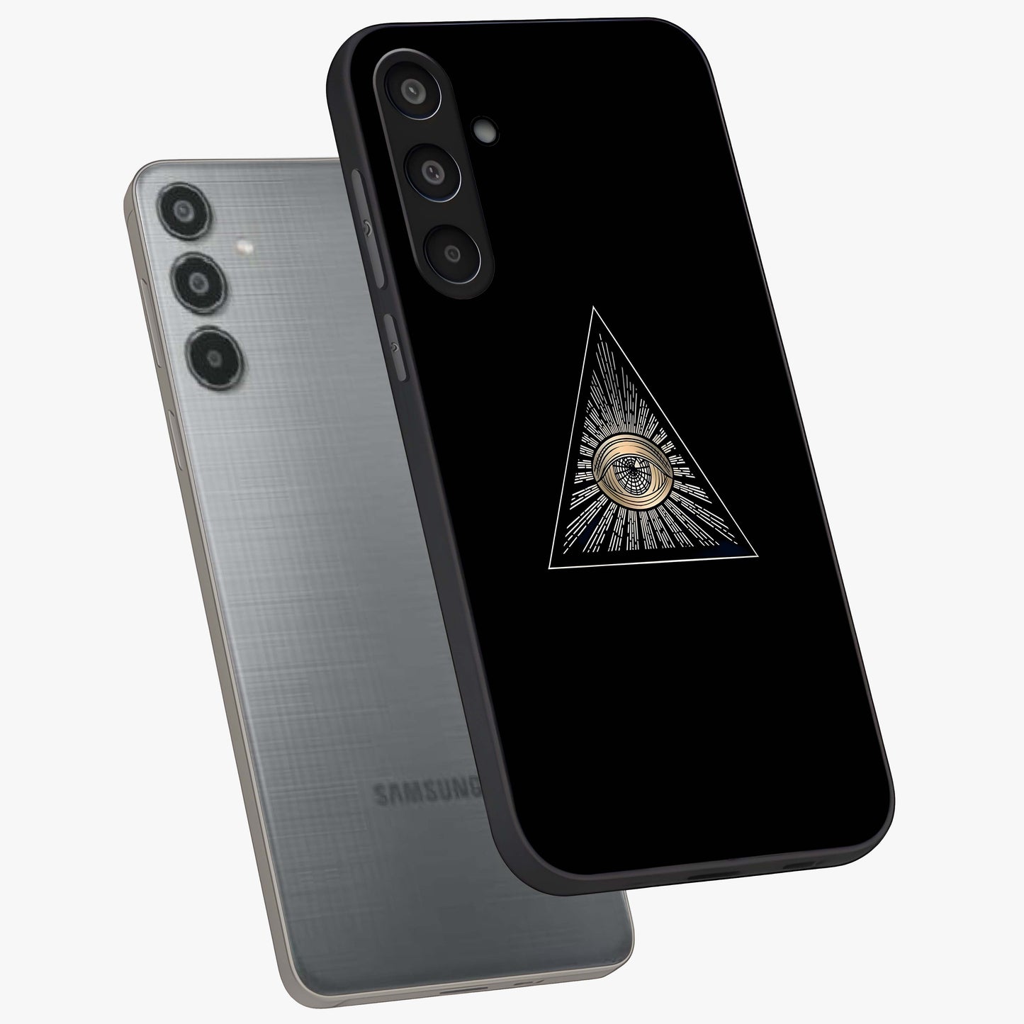 Illuminati Evil Glass Case displayed in angled mockup highlighting dark occult inspired design with bold aesthetic style.