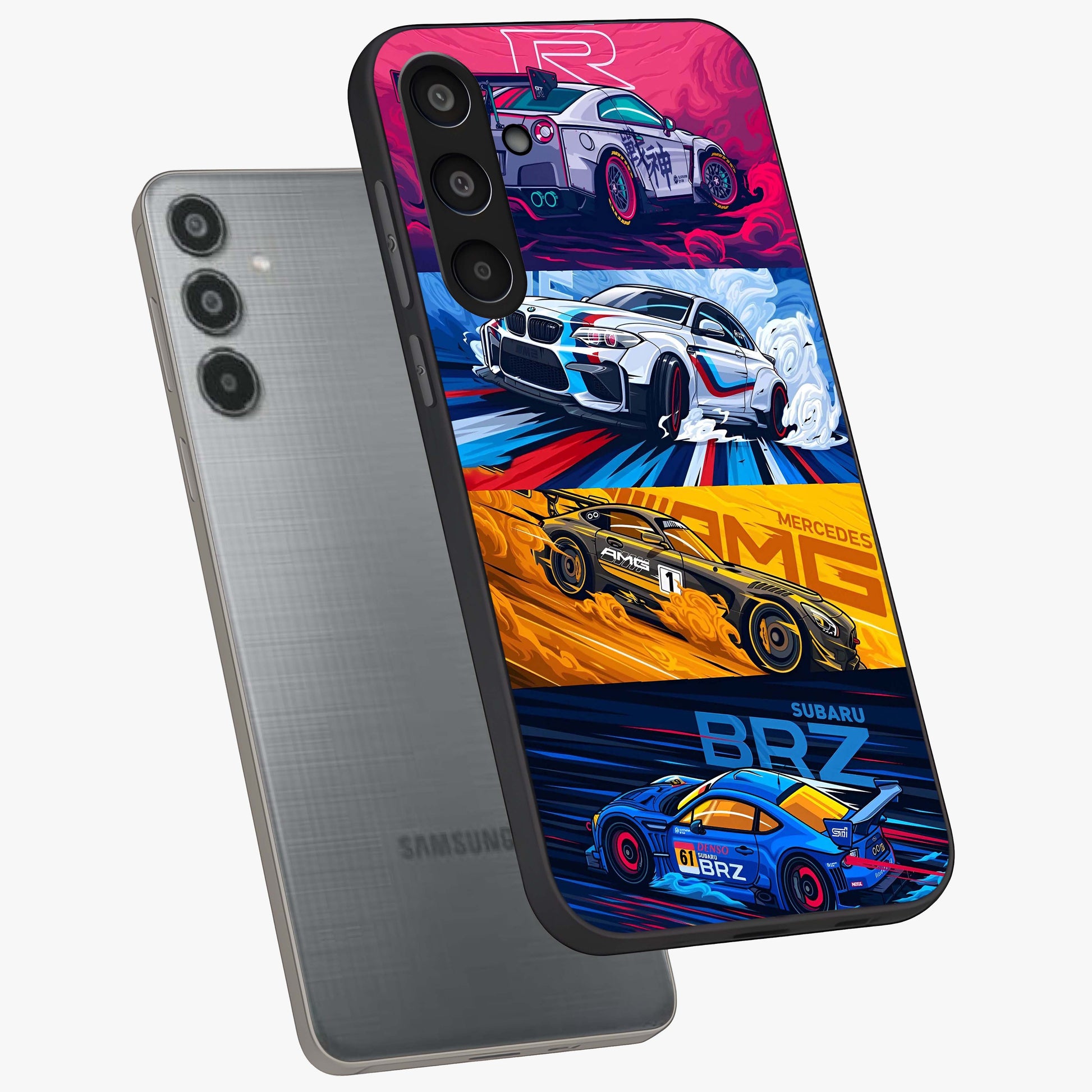 JDM Sports Car Glass Case displayed in angled mockup highlighting sleek Japanese racing car design with automotive aesthetic.