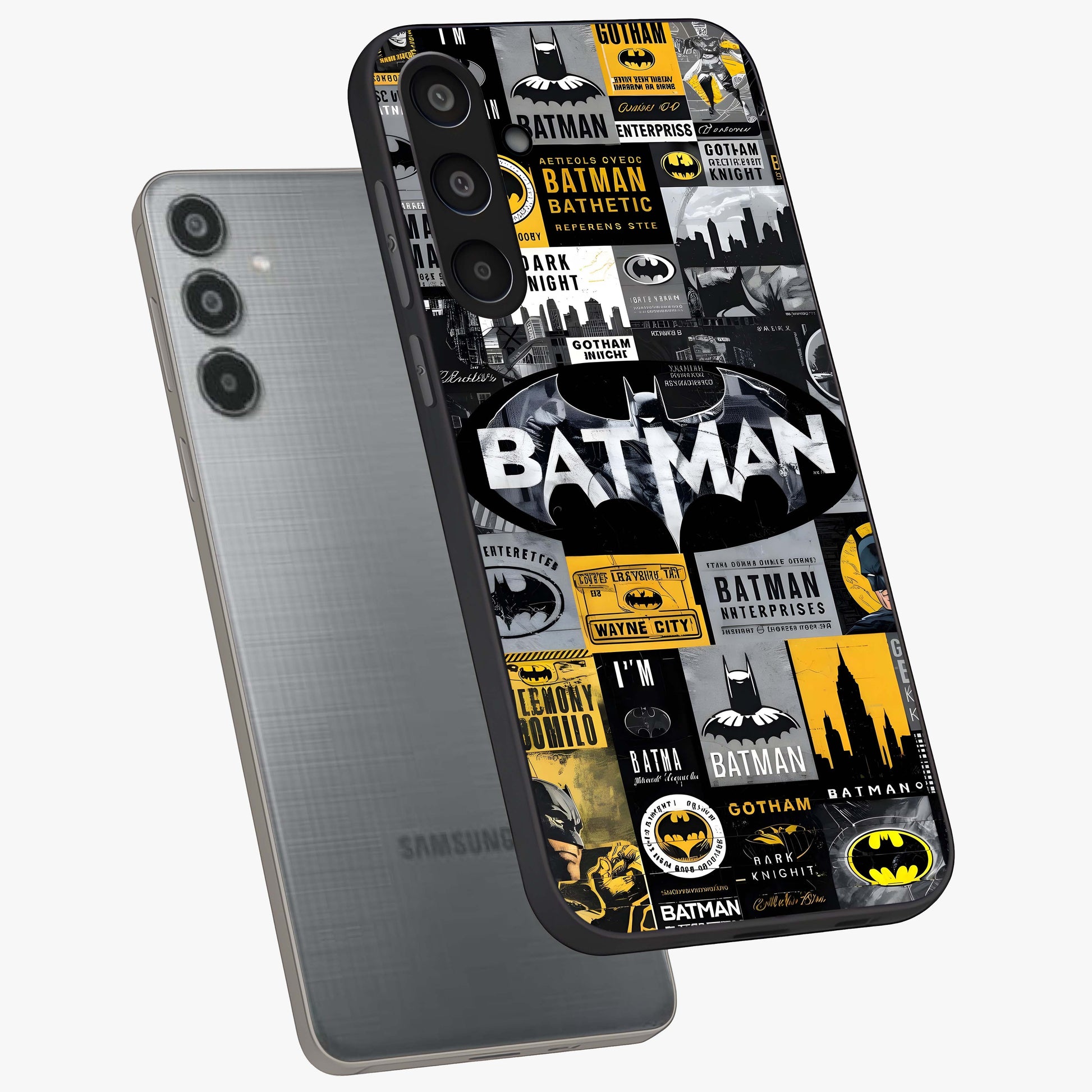 Knight Gotham Rise Glass Case displayed in angled mockup highlighting powerful knight silhouette design with dramatic aesthetic.