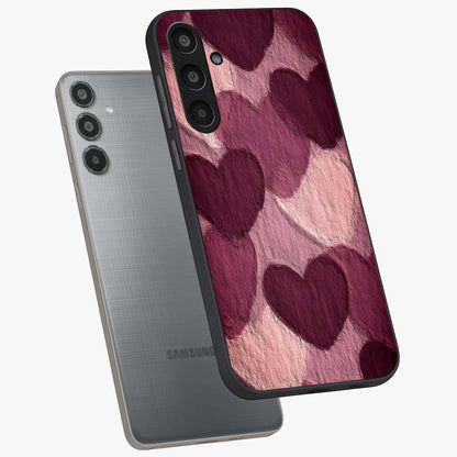 Layered Paper Hearts Glass Case displayed in angled mockup highlighting creative paper craft heart design with romantic aesthetic.