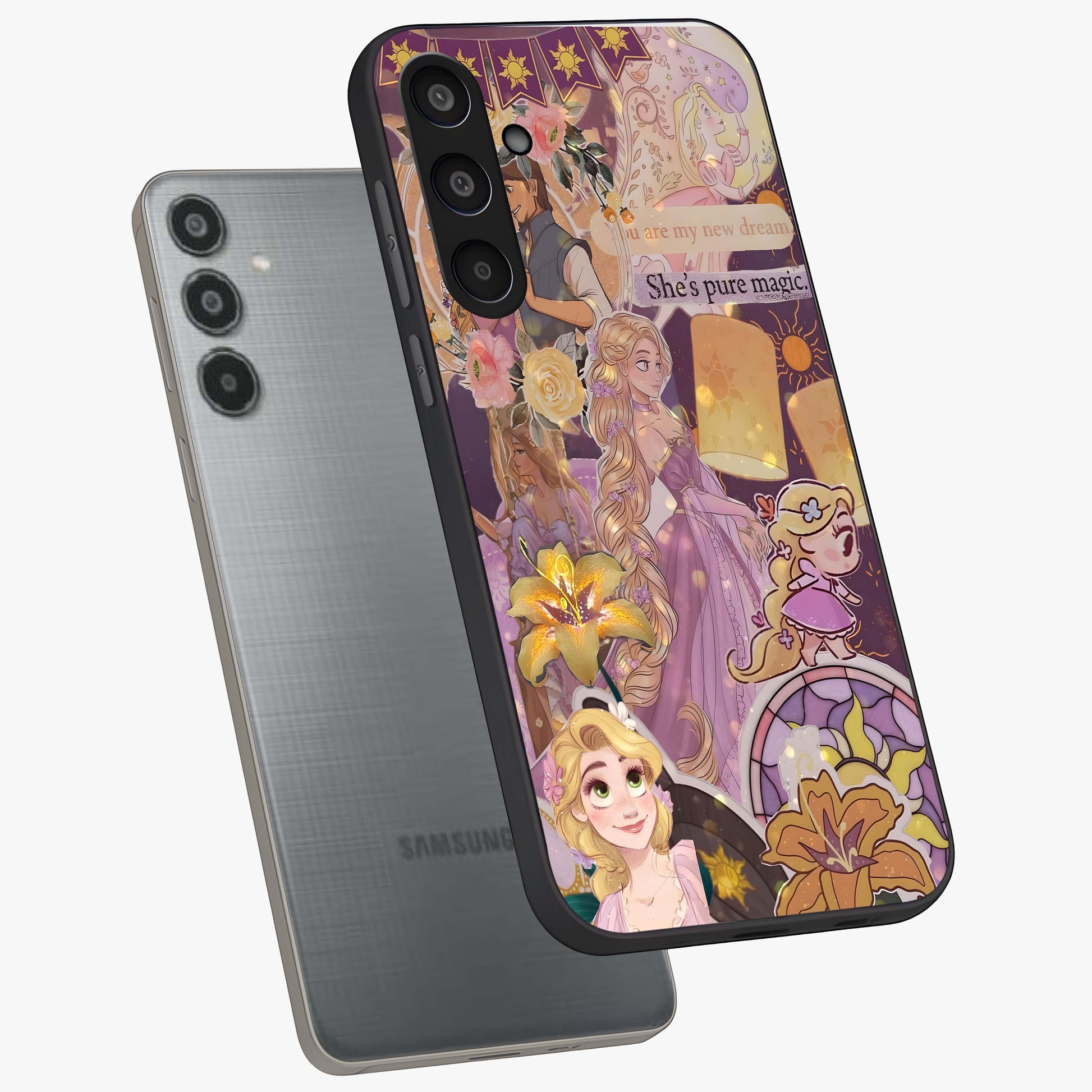 Magical Tangled Dream Glass Case displayed in angled mockup highlighting whimsical fantasy design with magical aesthetic.