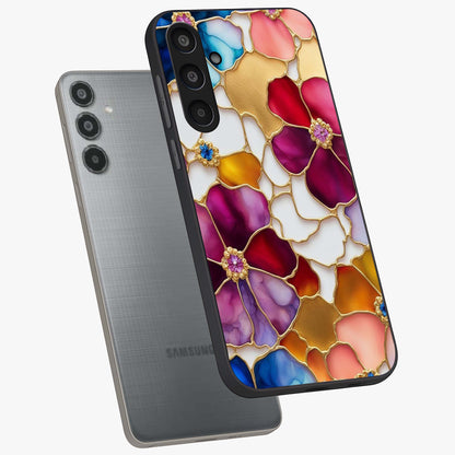 Marble Flower Pattern Glass Case displayed in angled mockup highlighting elegant marble floral design with modern aesthetic.
