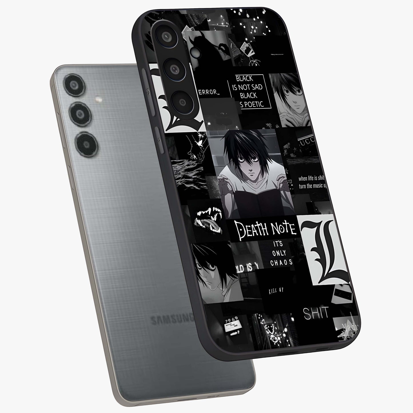 Midnight Chaos Mind Glass Case displayed in angled mockup highlighting chaotic artistic design with dramatic midnight aesthetic.
