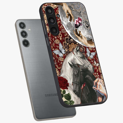 Moonlit Royal Stallion Glass Case displayed in angled mockup highlighting powerful stallion illustration with royal night aesthetic.