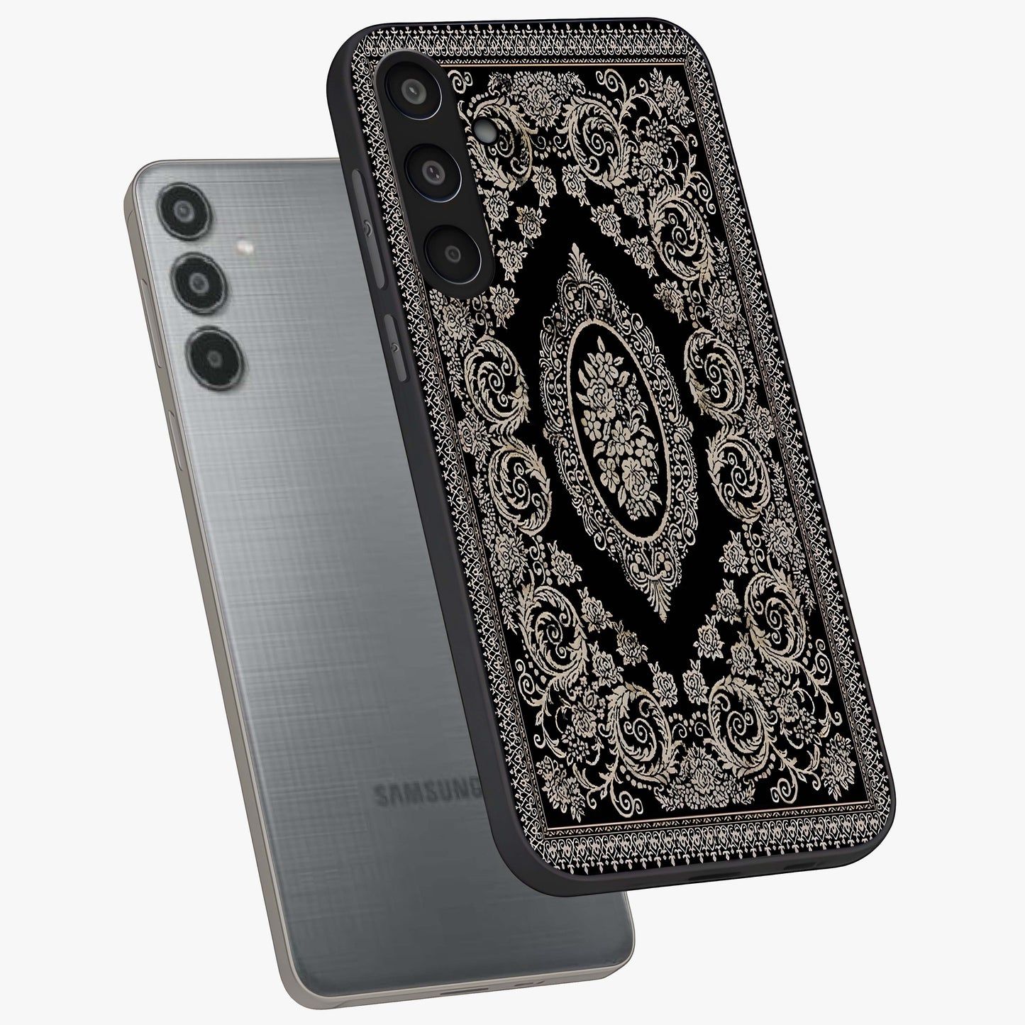 Noir Bloom Elegance Glass Case displayed in angled mockup highlighting refined flower design with stylish noir aesthetic.