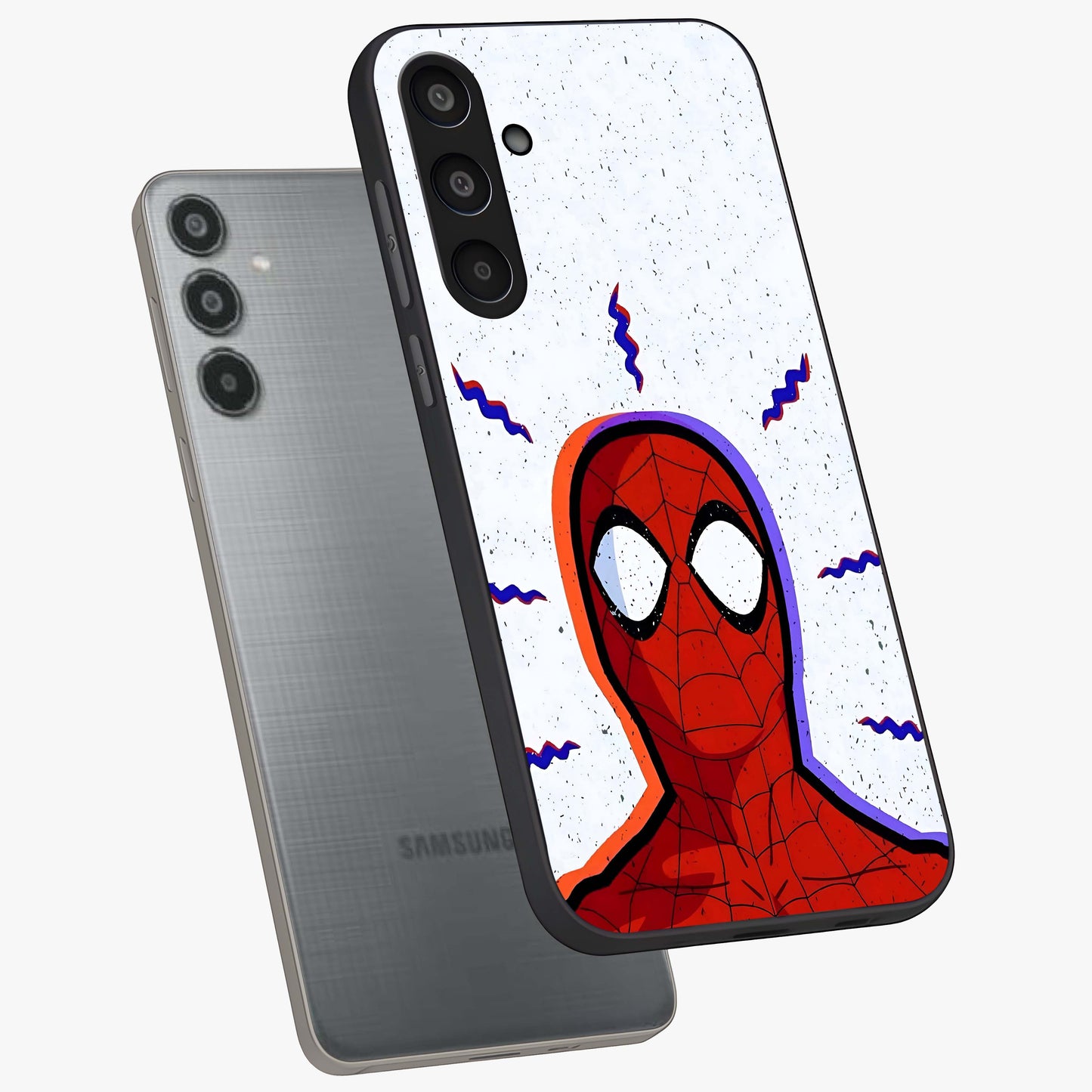 Omg Spiderman Glass Case displayed in angled mockup highlighting dynamic hero illustration with action comic aesthetic.