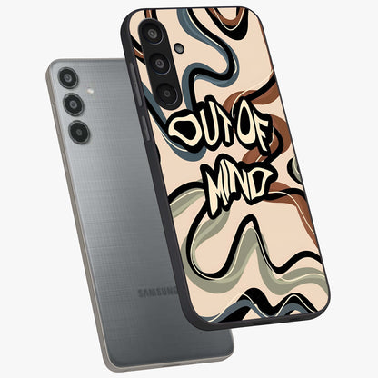 Out Of Mind Glass Case displayed in angled mockup highlighting bold statement design with modern artistic aesthetic.
