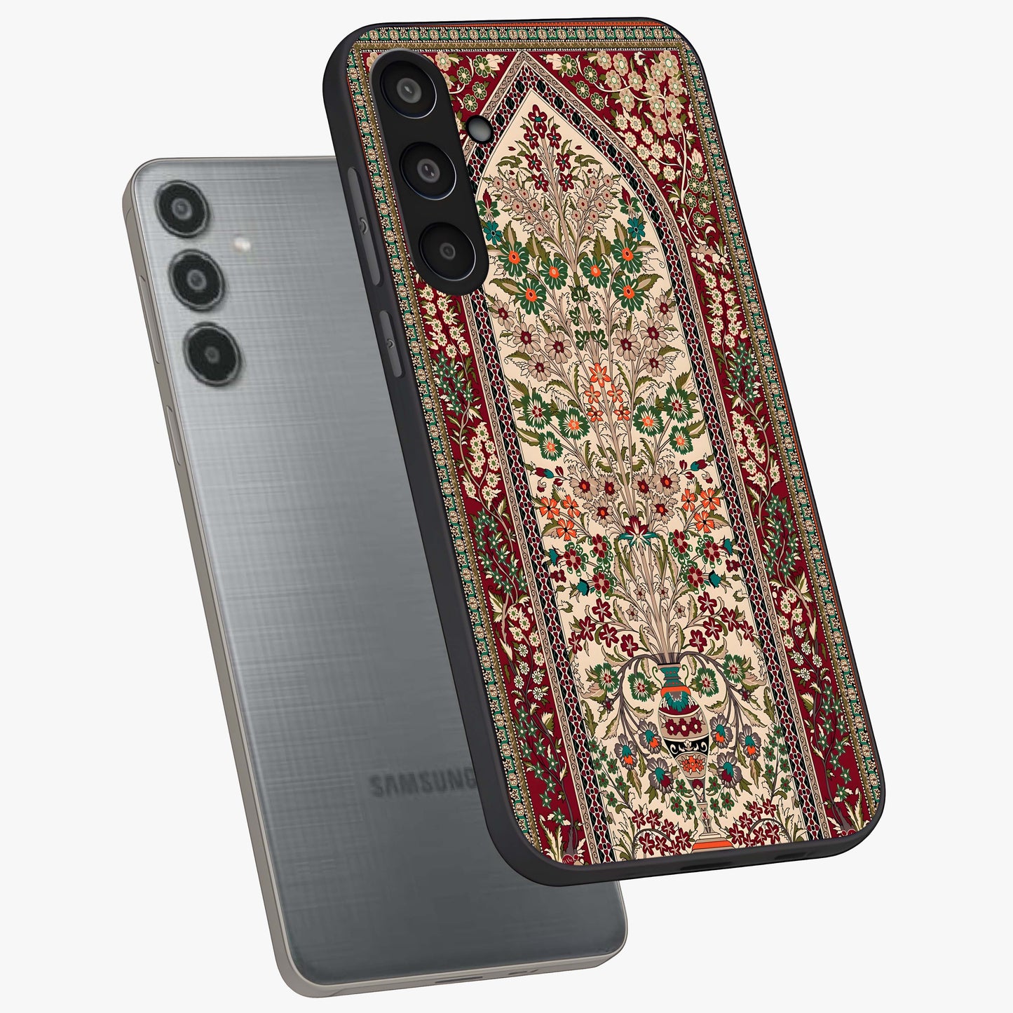 Persian Inspired Glass Case displayed in angled mockup highlighting intricate traditional design with elegant cultural aesthetic.