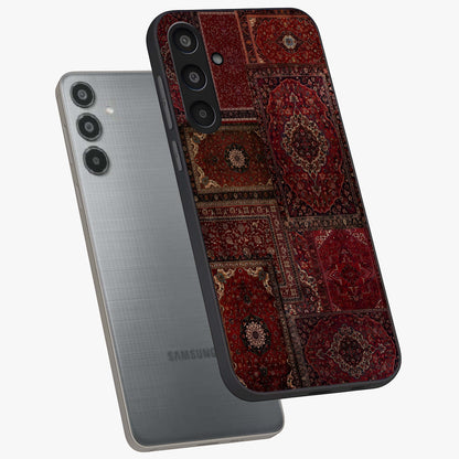 Persian Velvet Tale Glass Case displayed in angled mockup highlighting ornate textile inspired design with royal aesthetic.