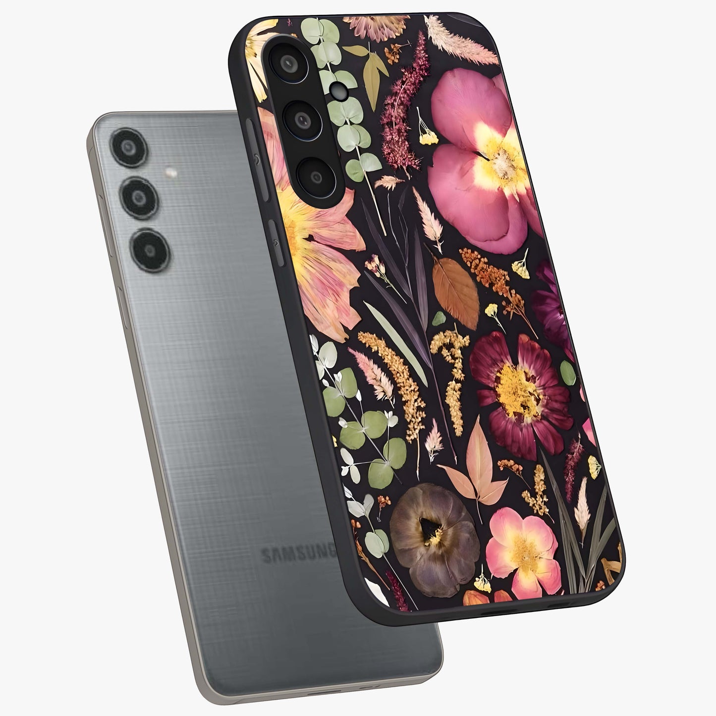 Petal Dream Tapestry Glass Case displayed in angled mockup highlighting decorative petal pattern with elegant botanical aesthetic.