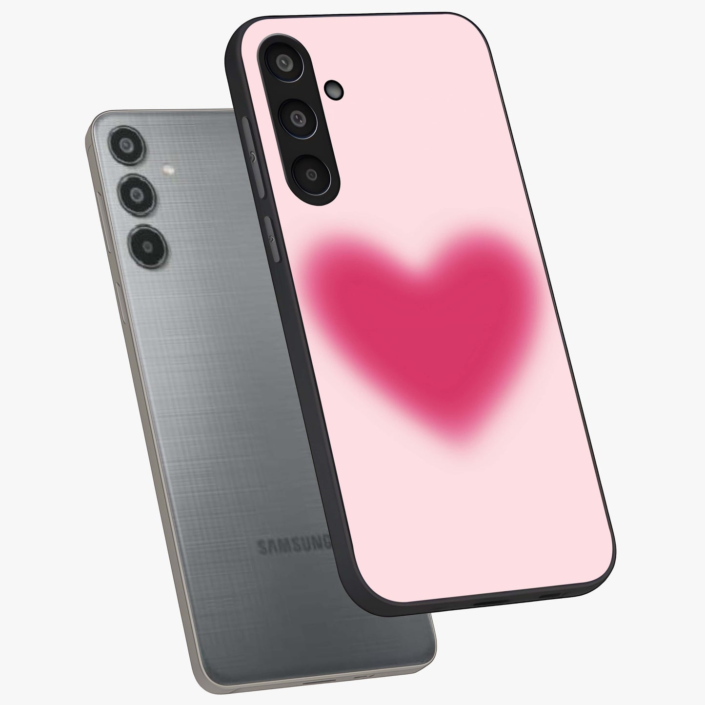 Pink Aura Heart Glass Case displayed in angled mockup highlighting vibrant pink heart design with dreamy aura aesthetic.