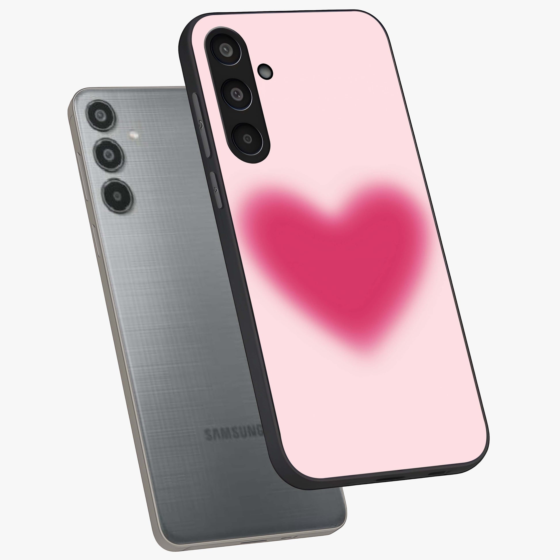 Pink Aura Heart Glass Case displayed in angled mockup highlighting vibrant pink heart design with dreamy aura aesthetic.