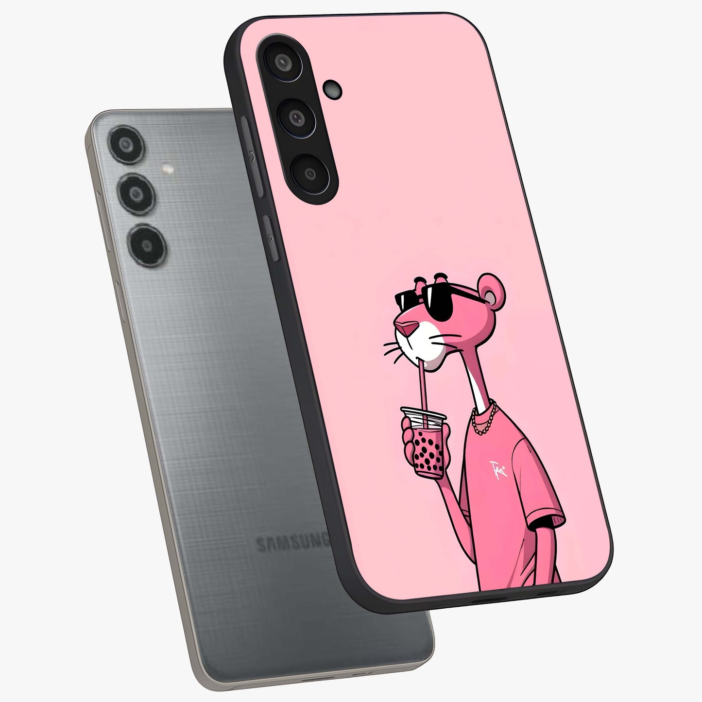 Pink Panther Glass Case displayed in angled mockup highlighting playful cartoon character design with vibrant pink aesthetic.