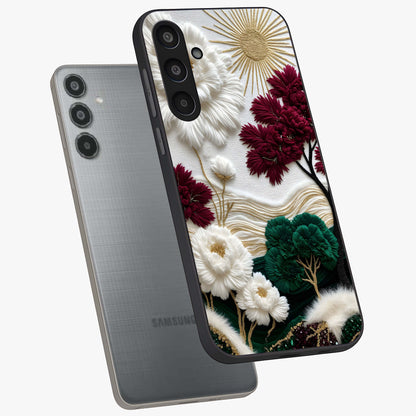 Radiant Bloom Elegance Glass Case displayed in angled mockup highlighting graceful floral design with radiant aesthetic style.