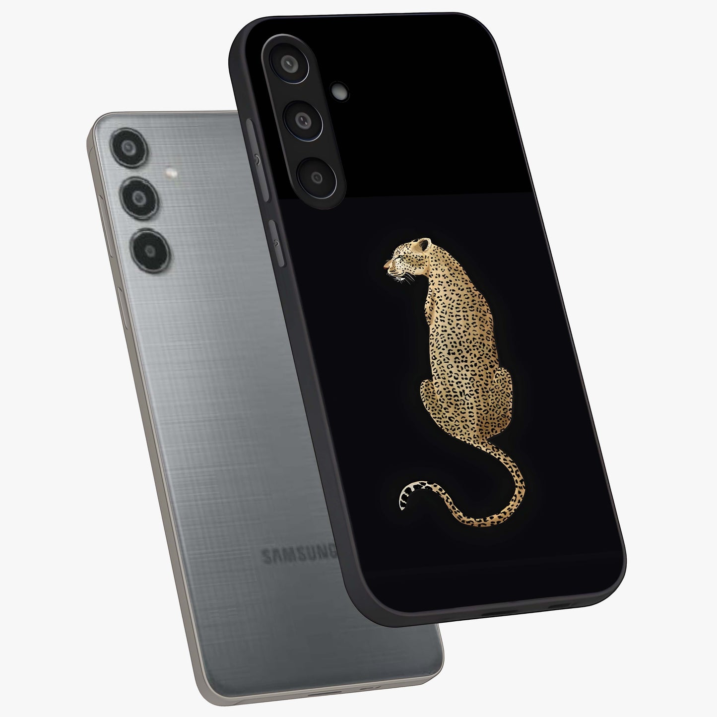 Regal Leopard Glass Case displayed in angled mockup highlighting powerful animal illustration with stylish wild aesthetic.