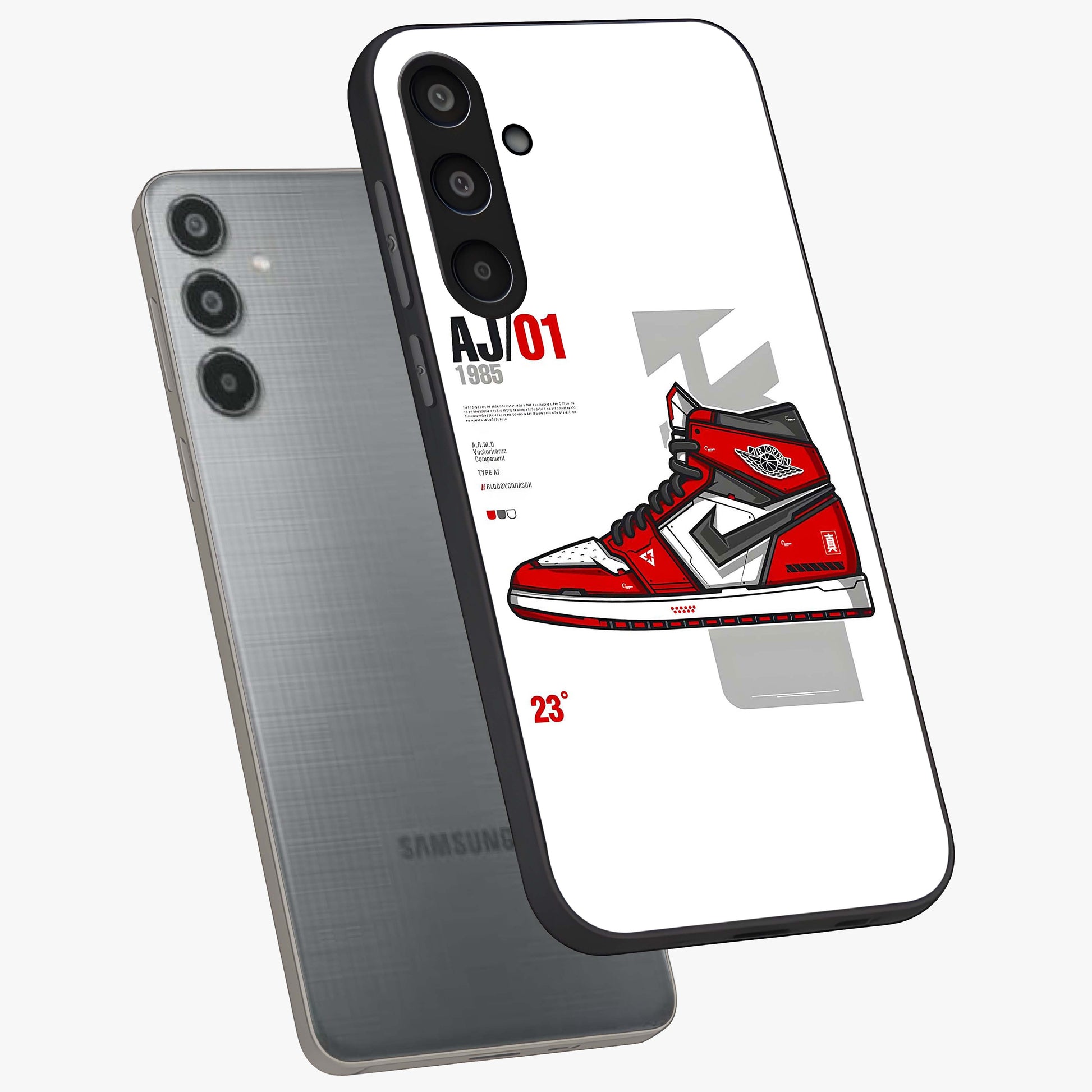 Retro Sneaker Blueprint Glass Case displayed in angled mockup highlighting detailed shoe design with sporty retro aesthetic.