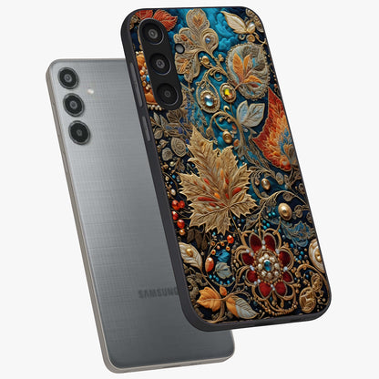 Royal Jewel Garden Glass Case displayed in angled mockup highlighting vibrant jewel inspired floral design with elegant aesthetic.