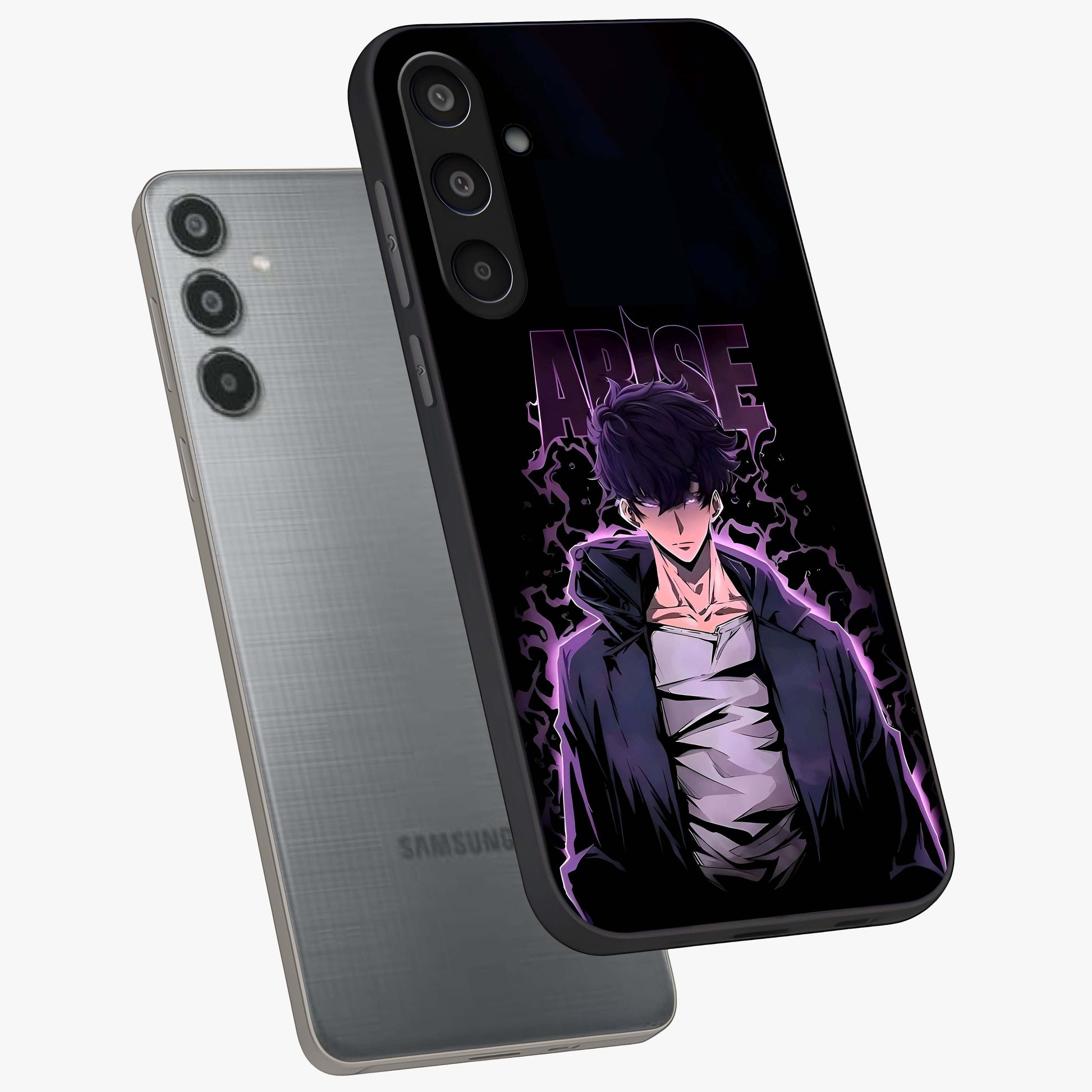 Shadow Monarch Awakening Glass Case displayed in angled mockup highlighting dramatic shadow warrior design with fantasy aesthetic.