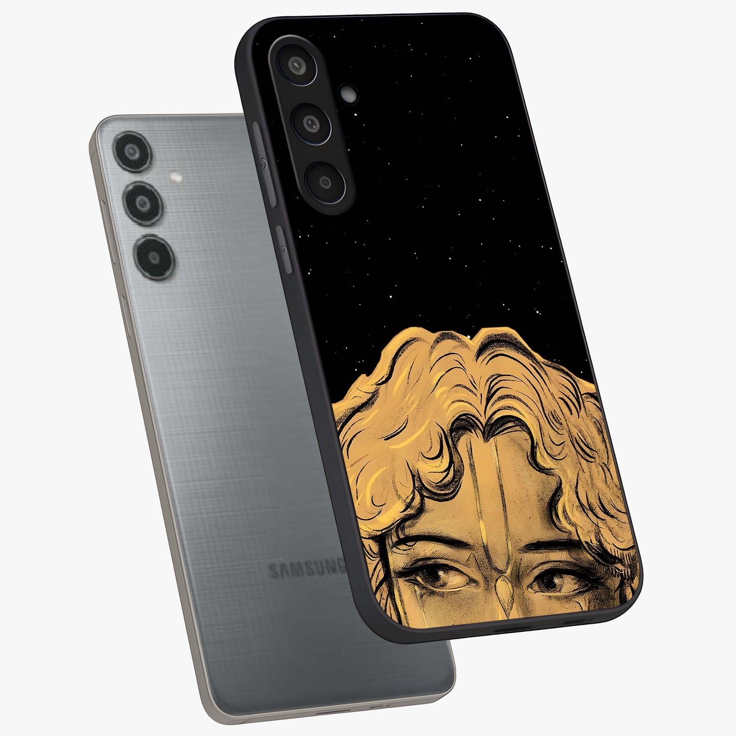 Shri Krishna Art Glass Case displayed in angled mockup highlighting spiritual Krishna illustration with divine aesthetic.