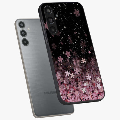 Small Starry Flowers Glass Case displayed in angled mockup highlighting tiny flower pattern with celestial aesthetic style.