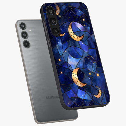Starlit Sky Tapestry Glass Case displayed in angled mockup highlighting celestial night pattern with artistic aesthetic style.