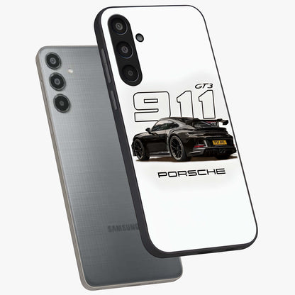Turbo Legacy Icon Glass Case displayed in angled mockup highlighting dynamic automotive design with performance aesthetic.