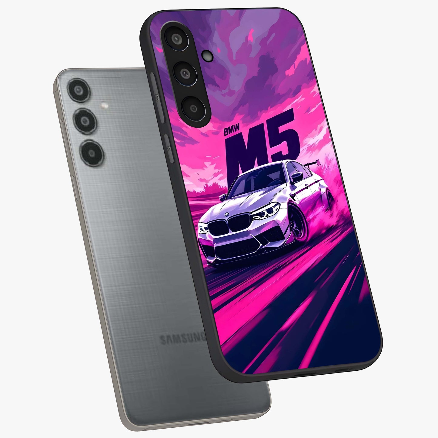 Velocity Drift Pulse Glass Case displayed in angled mockup highlighting dynamic drift design with sporty automotive aesthetic.