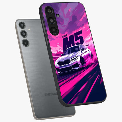 Velocity Drift Pulse Glass Case displayed in angled mockup highlighting dynamic drift design with sporty automotive aesthetic.