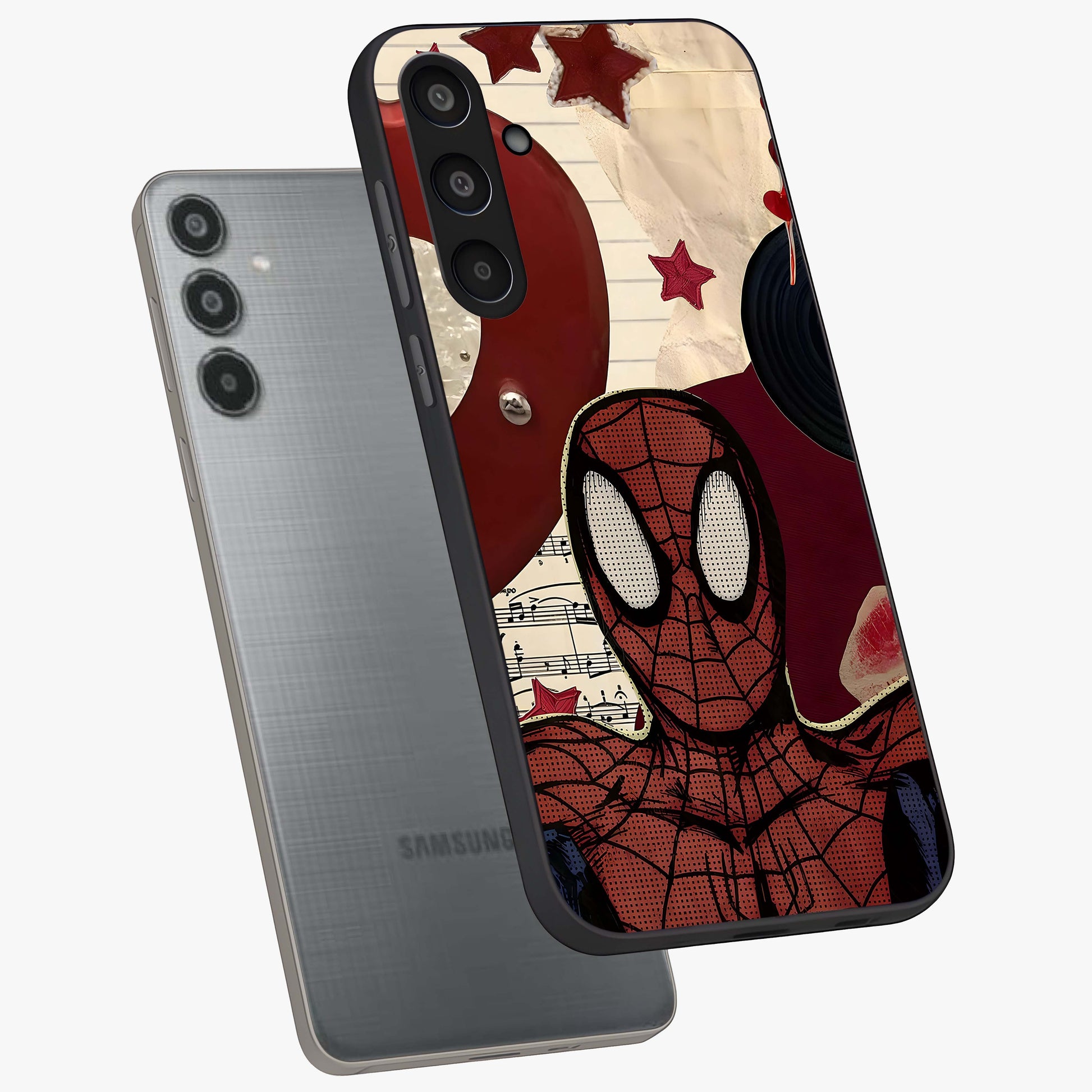 Web Warrior Vibes Glass Case displayed in angled mockup highlighting dynamic web design with comic style aesthetic.