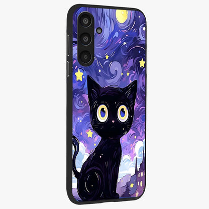 Abstract Cat Art Glass Case upright view showcasing creative feline illustration and aesthetic artistic style.