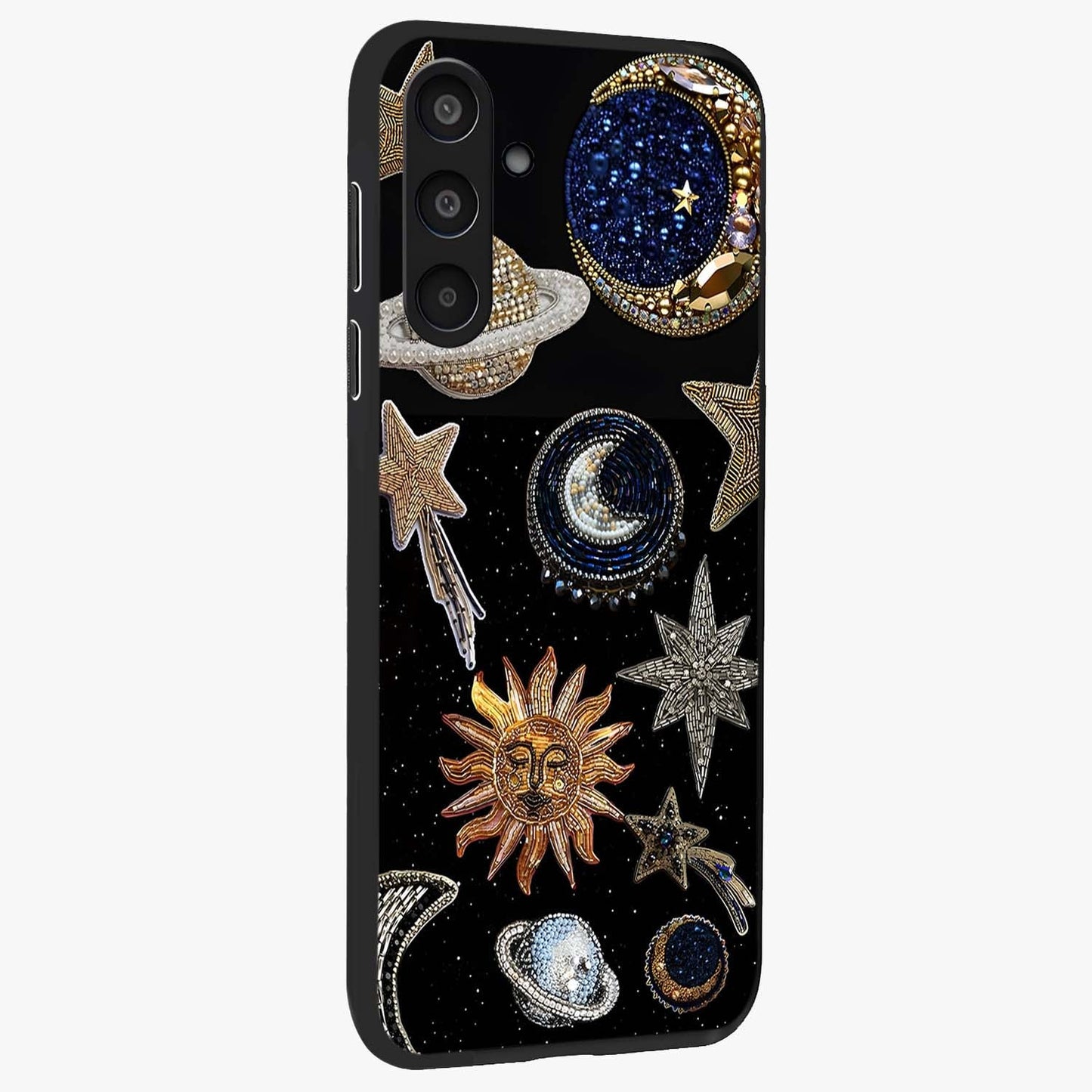 Celestial Gem Constellations Glass Case upright view showcasing cosmic constellation artwork with celestial aesthetic style.