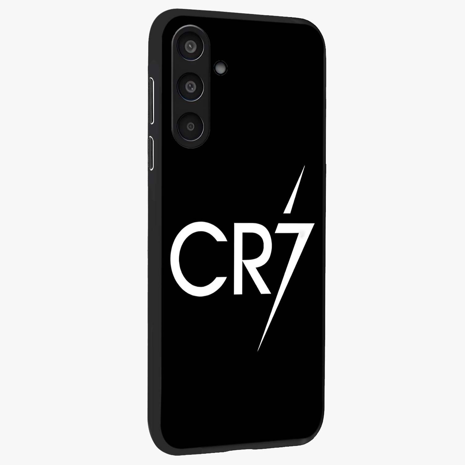 Cr7 Elite Strike Glass Case upright view showcasing energetic football inspired design with modern sports aesthetic.