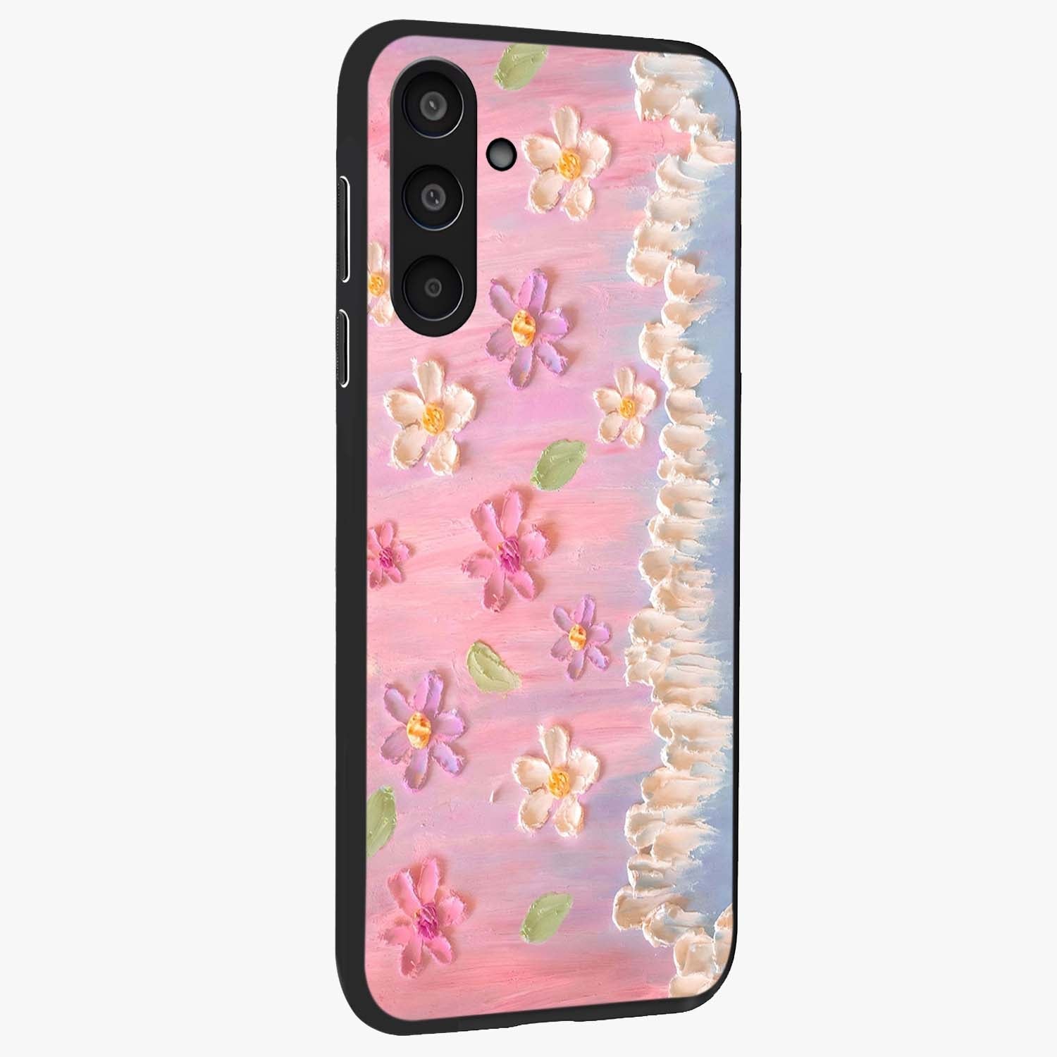 Dreamy Painted Garden Glass Case upright view showcasing vibrant floral garden artwork with artistic nature theme.