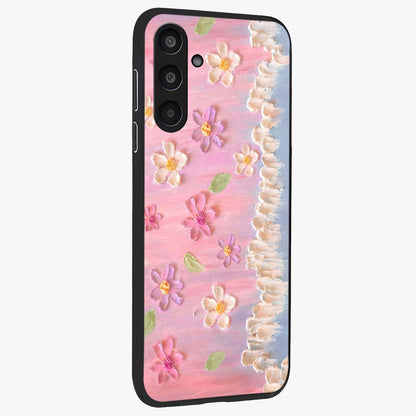 Dreamy Painted Garden Glass Case upright view showcasing vibrant floral garden artwork with artistic nature theme.