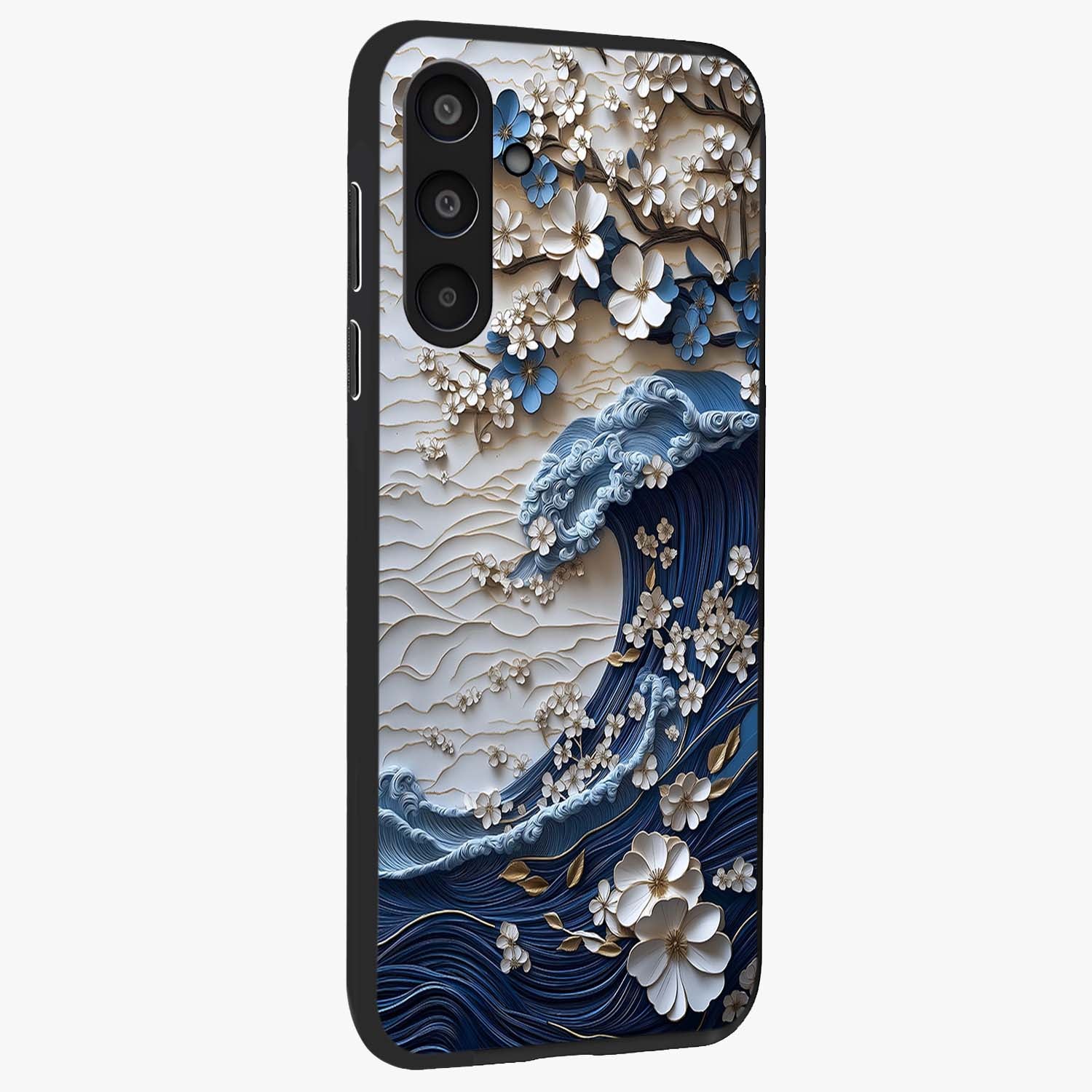 Floral Wave Origami Glass Case upright view showcasing creative floral origami artwork with artistic decorative theme.
