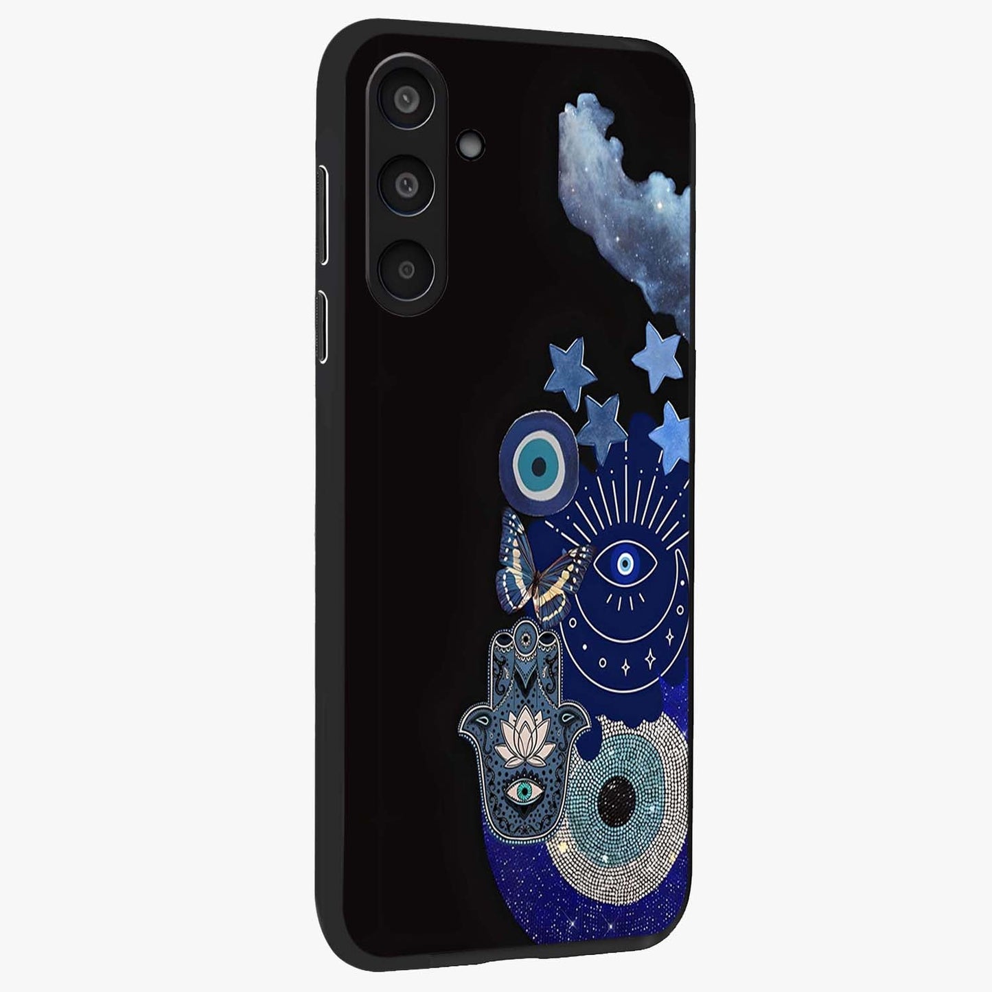 Galactic Charm Cluster Glass Case upright view showcasing glowing cosmic charm artwork with magical celestial style.