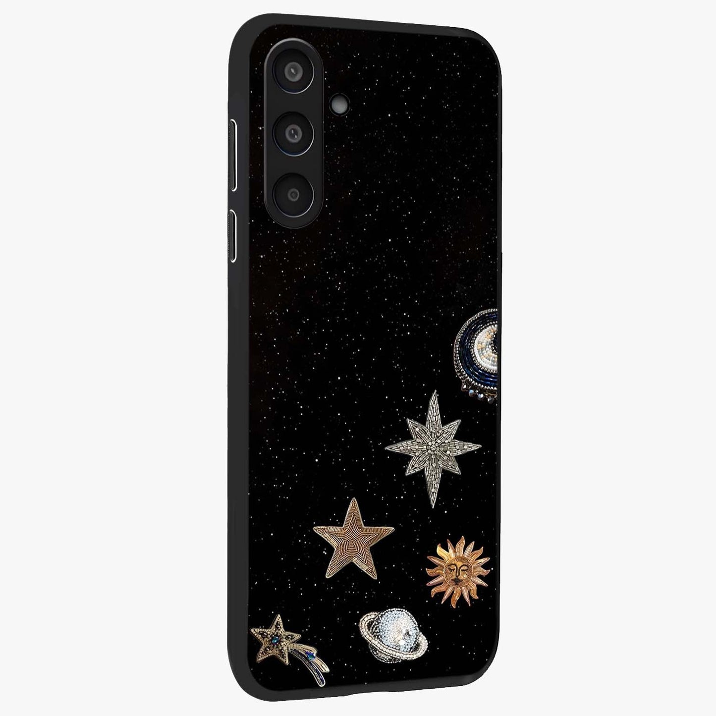 Galactic Charm Glow Glass Case upright view showcasing glowing cosmic charm artwork with magical celestial style.