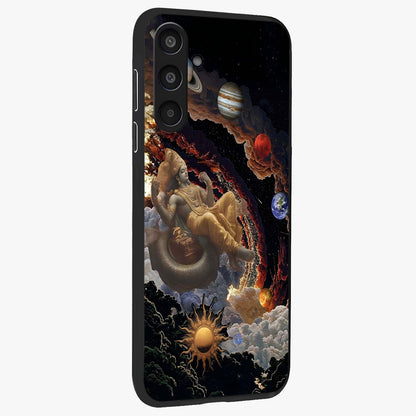 Galactic Divine God Glass Case upright view showcasing mystical divine artwork with dramatic cosmic theme.