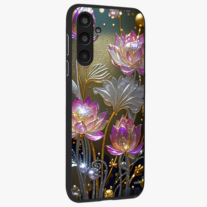 Golden Floral Majesty Glass Case upright view showcasing majestic floral artwork with rich decorative theme.