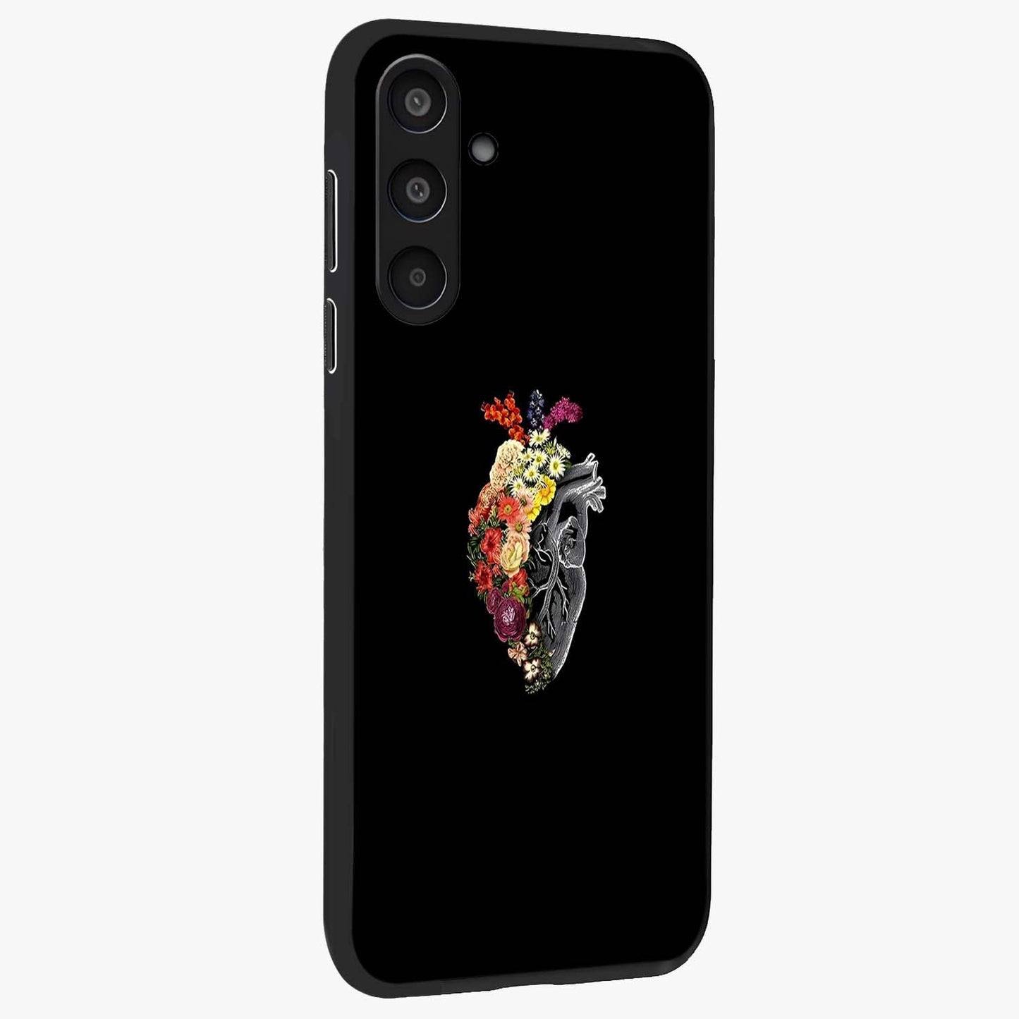 Heart With Flowers Glass Case upright view showcasing decorative heart and floral artwork with sweet romantic theme.