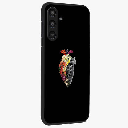 Heart With Flowers Glass Case upright view showcasing decorative heart and floral artwork with sweet romantic theme.
