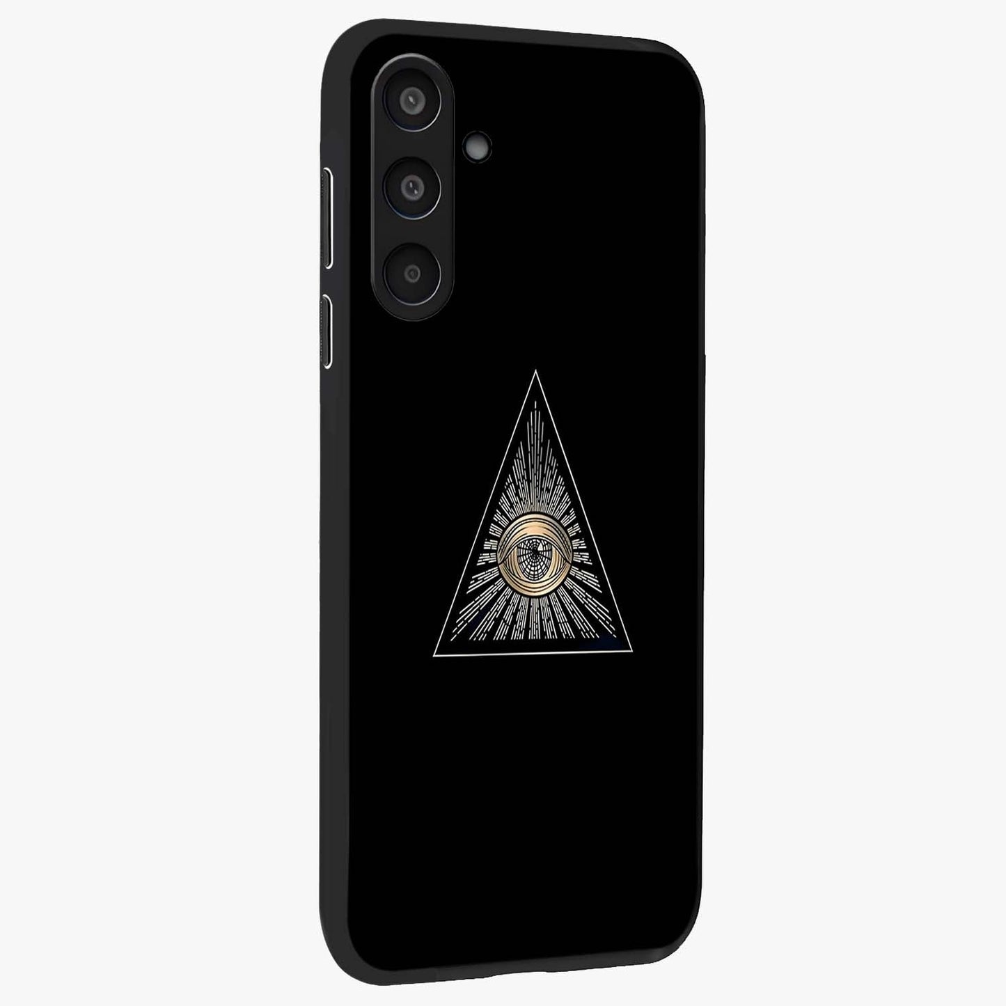 Illuminati Evil Glass Case upright view showcasing striking illuminati artwork with mysterious symbolic theme.