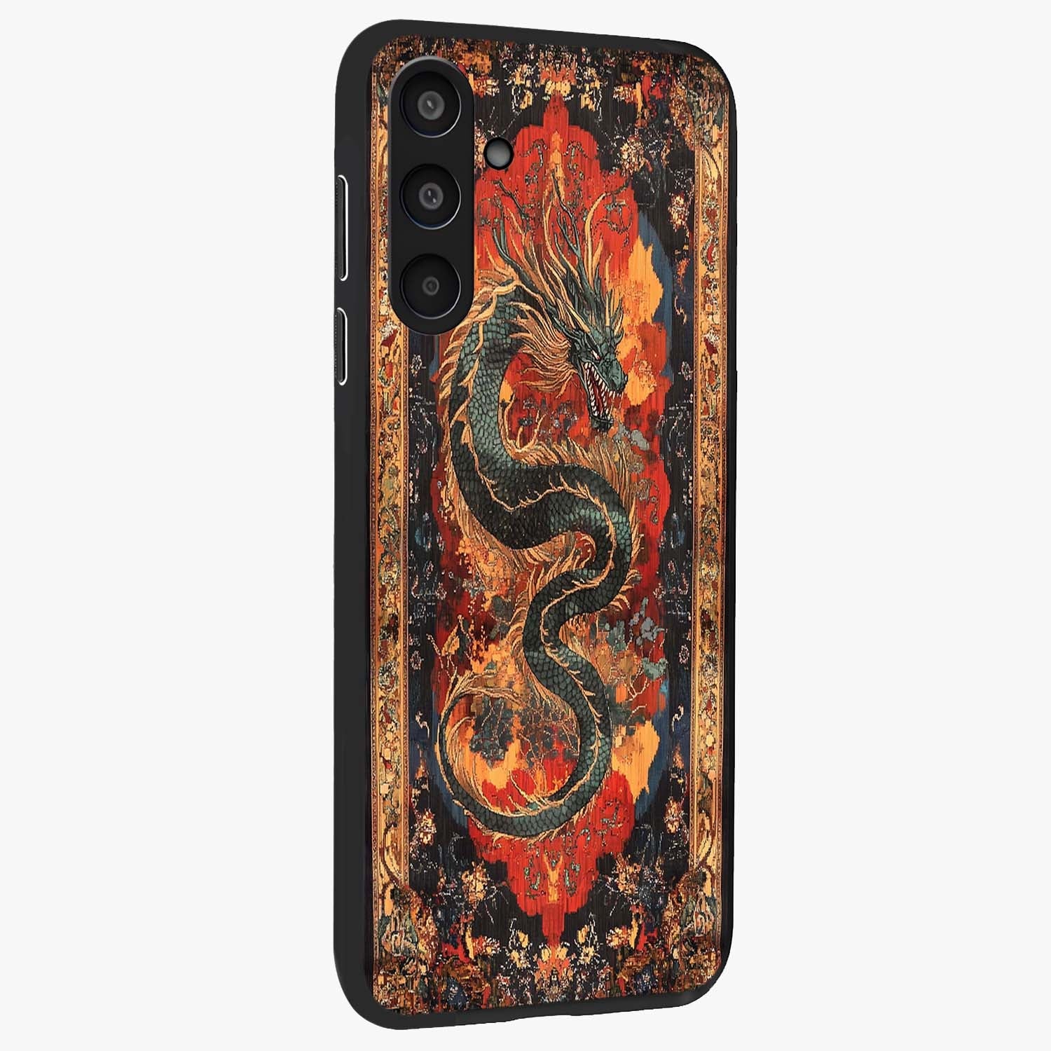 Inferno Dragon Soul Glass Case upright view showcasing intense dragon artwork with fantasy fire theme.