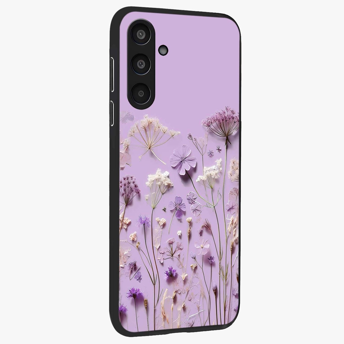 Lavender Blossom Dream Glass Case upright view showcasing delicate lavender blossom artwork with peaceful floral theme.