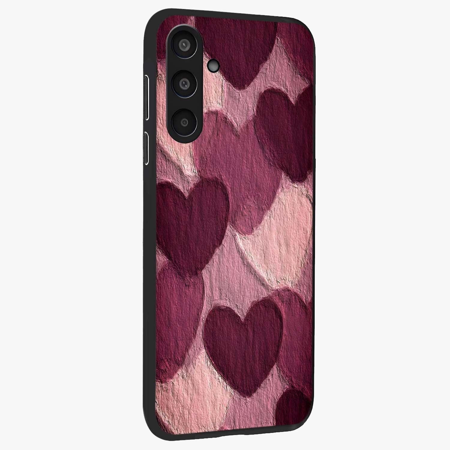 Layered Paper Hearts Glass Case upright view showcasing decorative layered heart artwork with sweet love theme.