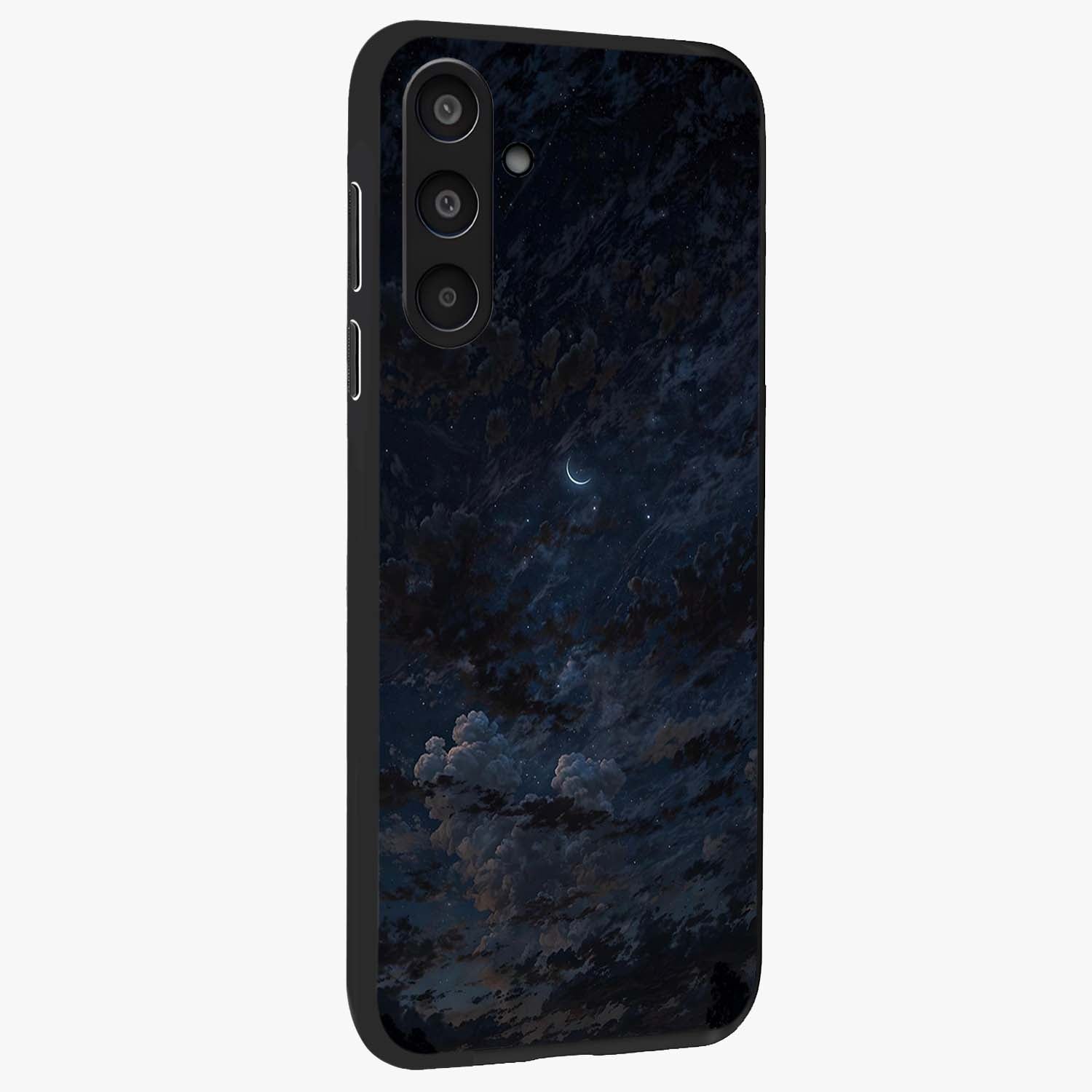 Lunar Veil Silence Glass Case upright view showcasing calm moon themed artwork with serene night atmosphere.