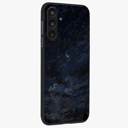 Lunar Veil Silence Glass Case upright view showcasing calm moon themed artwork with serene night atmosphere.
