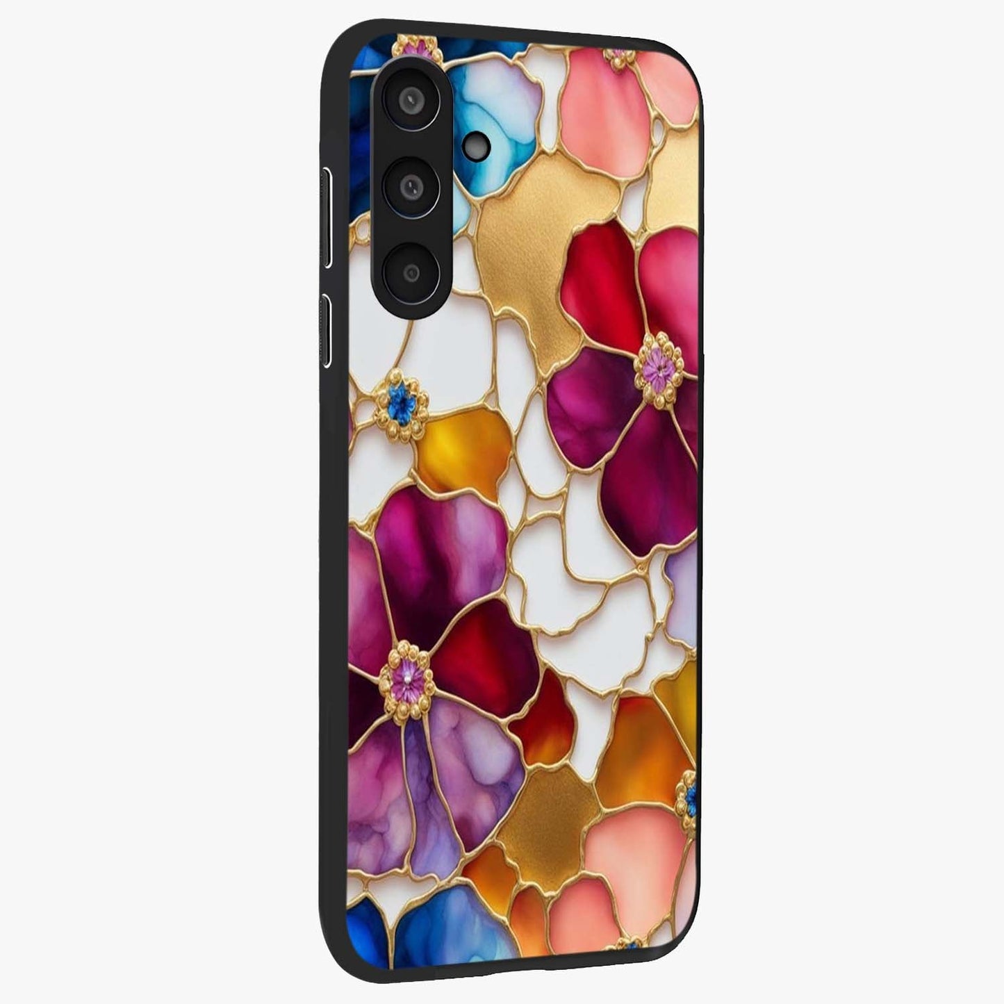 Marble Flower Pattern Glass Case upright view showcasing decorative marble flower artwork with refined style.