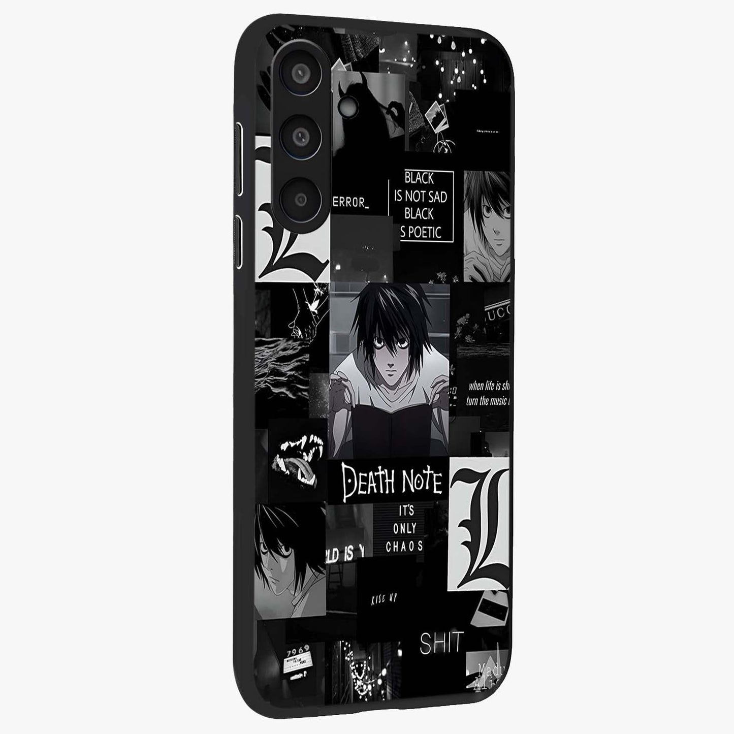 Midnight Chaos Mind Glass Case upright view showcasing expressive abstract artwork with bold dark theme.
