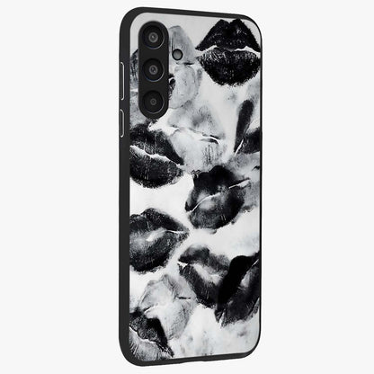 Midnight Kiss Marks Glass Case upright view showcasing stylish kiss mark artwork with trendy romantic theme.